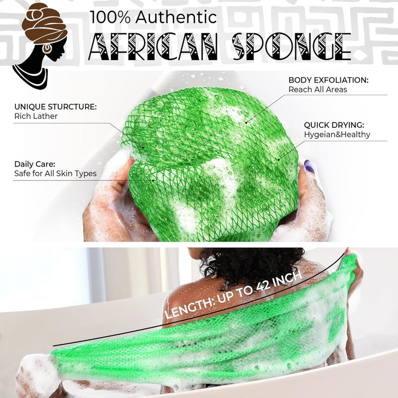RelaxScene African Net Sponge Authentic - 2 Pieces Exfoliating Body Scrubber Bath Sponge Camellia&Green- Back Scrubber Washcloth for Shower - Real African Scrub Exfoliator Body Care Bathing Accessorie - Image 2